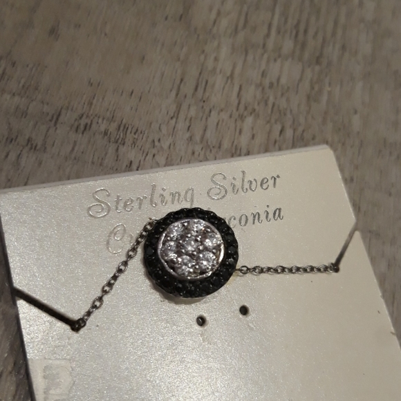 Sterling Silver Clear Black Cubic Zirconia Jewelry Necklace NEW 18" - Picture 1 of 8